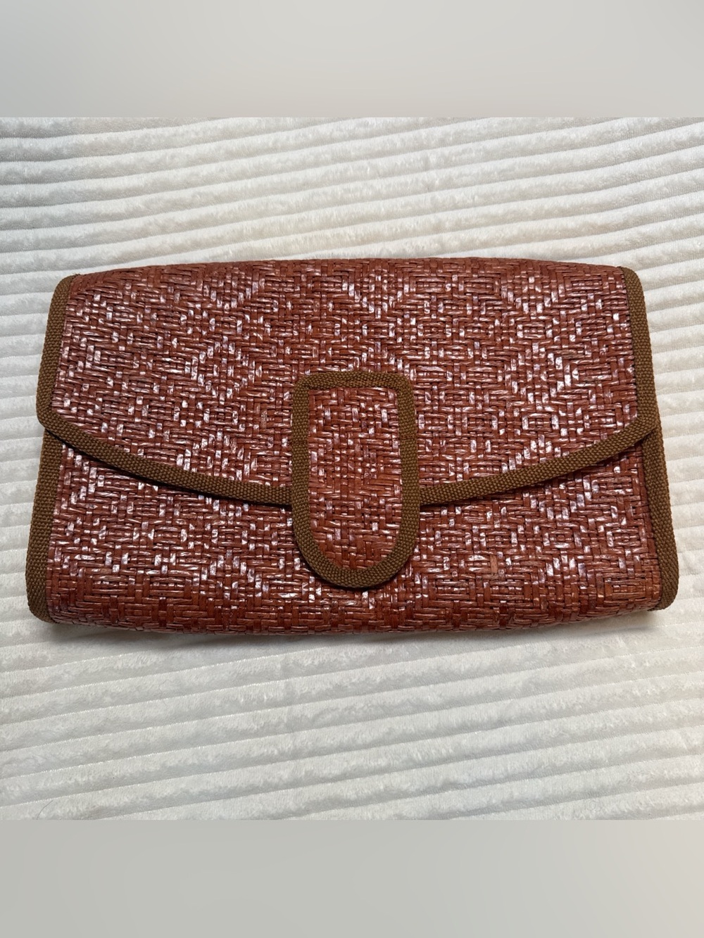 Woven Envelope Clutch Wristlet in Rust